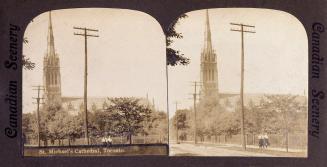 Pictures show a gothic church with a tall spire.