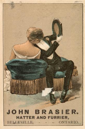  Colour card advertisement. Front of card depicts an illustration of a woman and man sitting, f ...