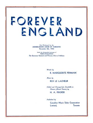Cover features: title and composer information within border (blue and red ink on white).
