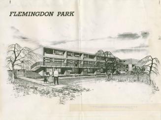 Architectural rendering of terrace apartments planned for Flemingdon Park (black and white).