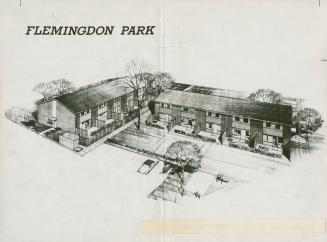 Architectural rendering of planned maisonettes for Flemingdon Park (black and white).