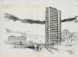 Reproduction of an architectural rendering of apartment buildings planned for Flemingdon Park ( ...