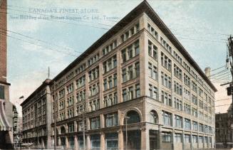 Colorizes photograph of a six story department store building in the Chicago Architectural styl ...