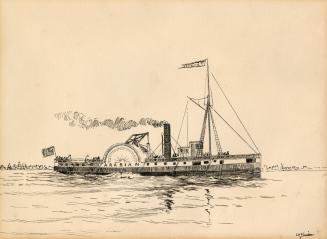 An illustration of a steamboat on a body of water. The name "Arabian" is written on t…