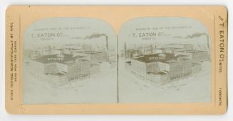 Pictures show a birds-eye view of a large department store and factory complex.