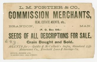 Black and white trade card containing text that states &quot; L.M. Fortier &amp; Co., Commissio ...