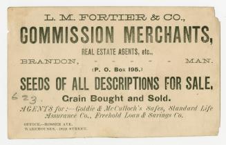 Black and white trade card containing text that states " L.M. Fortier &amp; Co., Commissio…