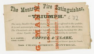 B/W trade card containing text that states &quot; The Montreal Fire Extinguisher, &quot;Triumph ...
