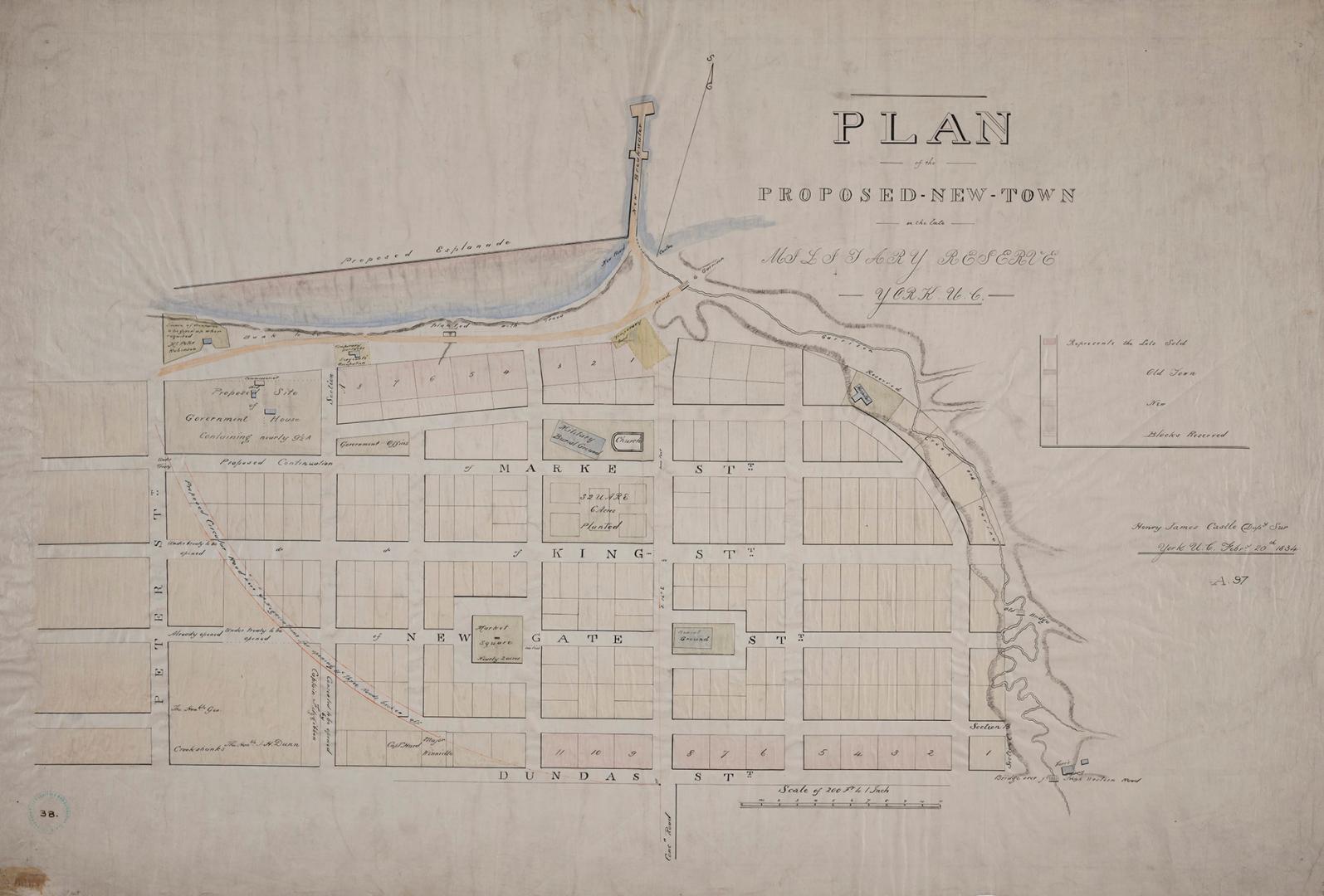Plan of the proposed-new-town on the late military reserve, York, U.C. (1834)