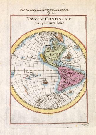 Miniature map of North and South America represented as a sphere. Images of ships have been add ...