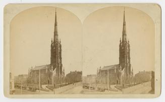 Pictures show a large cathedral in the gothic revival style.