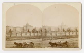 Pictures show a horse and card in front of a huge hospital complex with a cupola.
