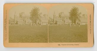 Pictures show boys playing cricket on a lawn in from a a huge gothic style building.