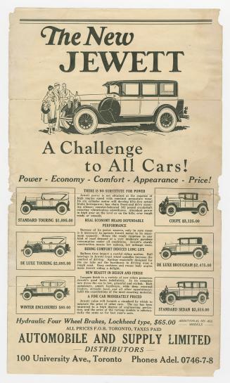 1923 advertisement for the Jewett car featuring illustrations of various models available at th…