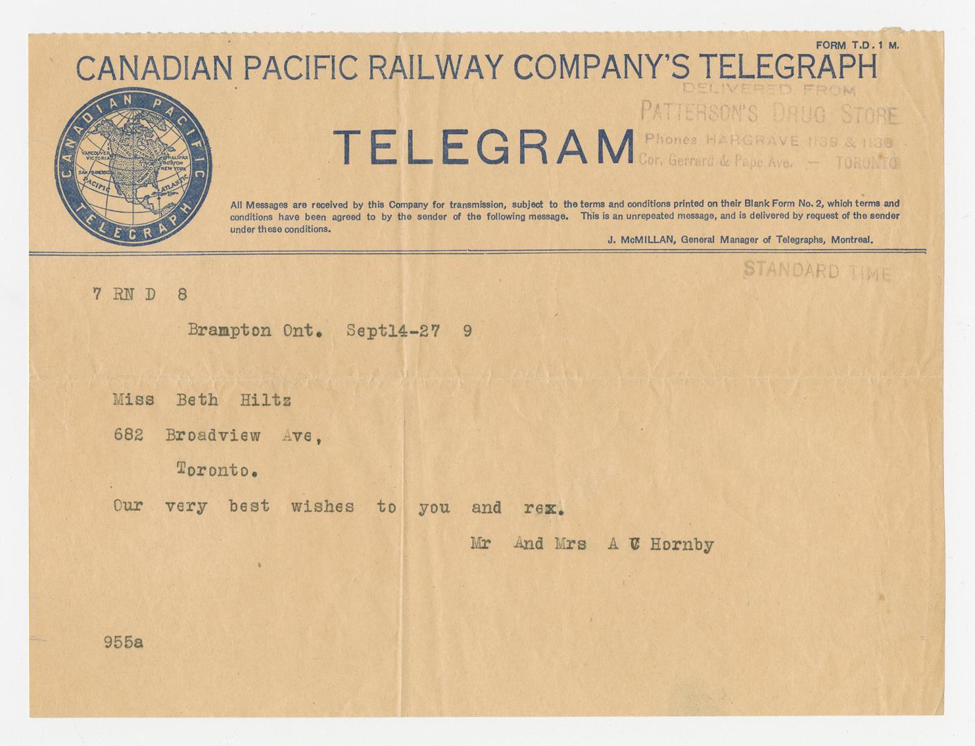  The Canadian Pacific Telegraph logo; a circular logo with a map of North America in the circle…