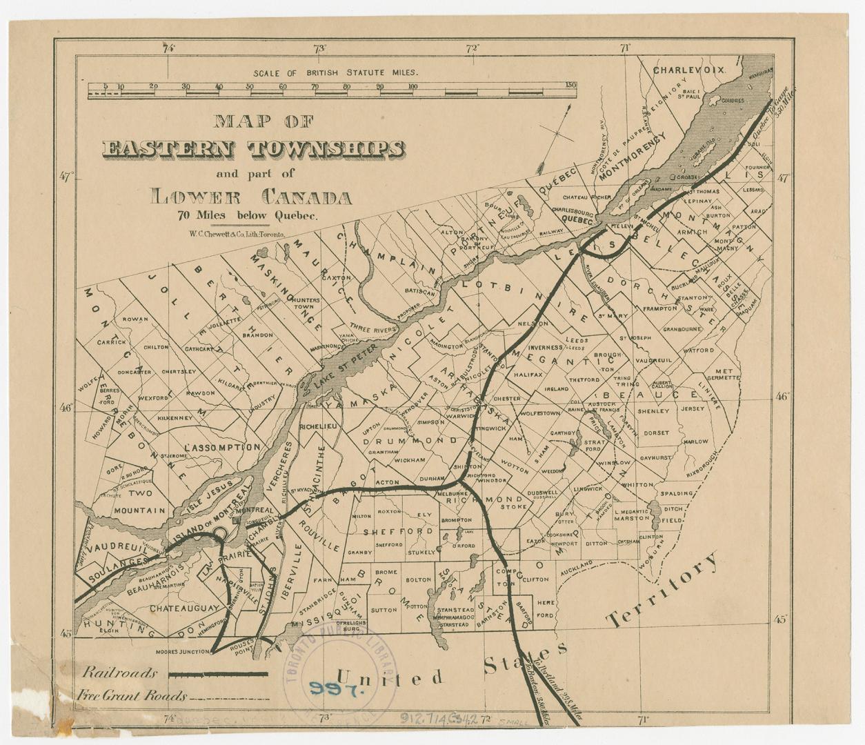 Map of Eastern Townships and part of Lower Canada 70 miles below Québec