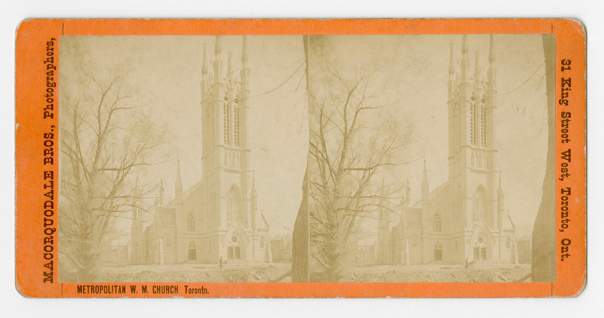 Pictures show a large gothic church with a central steeple.