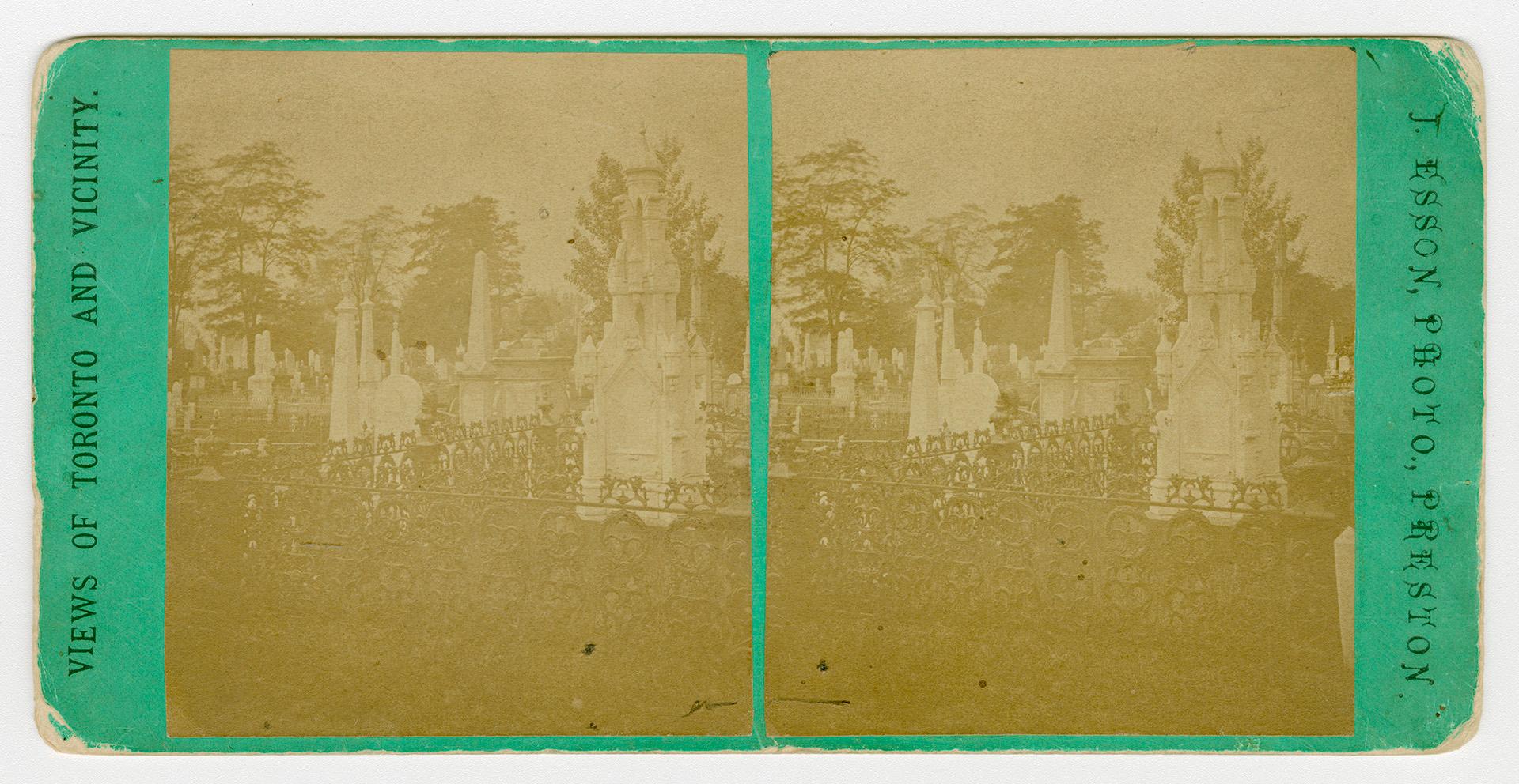 Pictures show elaborate headstones in a graveyard.