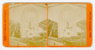 Pictures show the front interior of a large church.