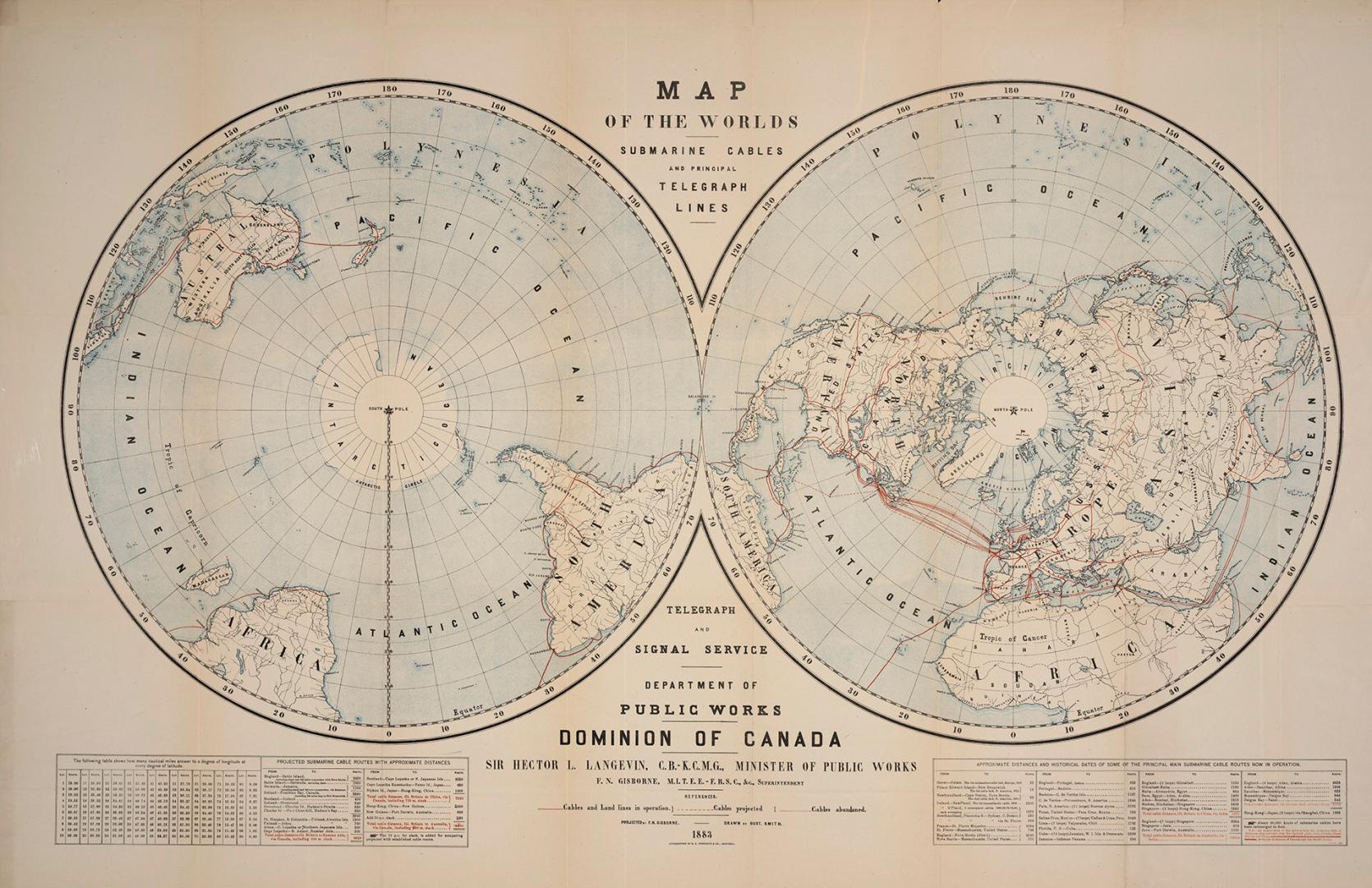 Map of the World's submarine cables and principal telegraph lines