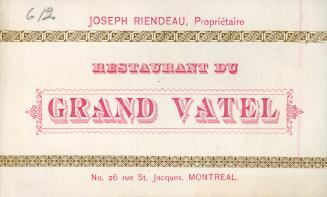 Trade card advertisement with caption stating, "Joseph Riendeau, Proprietaire // RESTAURANT DU  ...