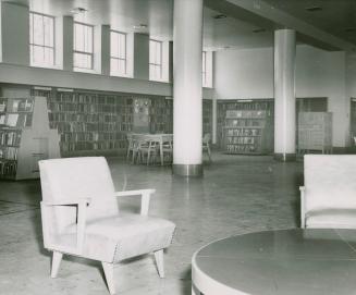 Opening of Deer Park Library June 2, 1952. Reading room looking north east