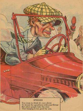 A vinegar valentine. A man in a car leans forward gripping the steering wheel. In the backgroun ...