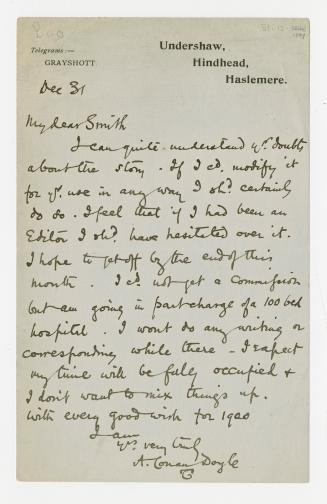 Letter written in Arthur Conan Doyle's handwriting. 