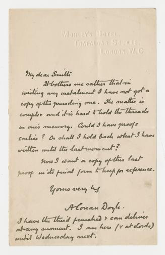Letter written in Arthur Conan Doyle's handwriting. 