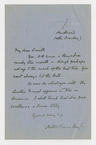 Letter written in Arthur Conan Doyle's handwriting. 