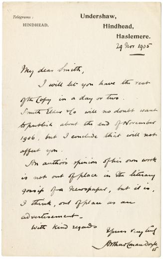 Manuscript letter written in Major Alfred Wood's handwriting.
