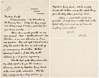 Manuscript letter written in Arthur Conan Doyle's handwriting. 