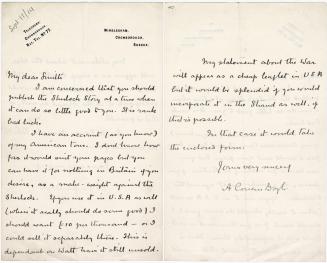 Manuscript letter in Arthur Conan Doyle's handwriting. 