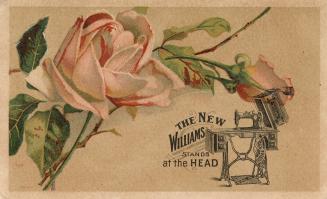 Colour trade card advertisement with caption, "The New WILLIAMS Stands at the Head" with an ill ...