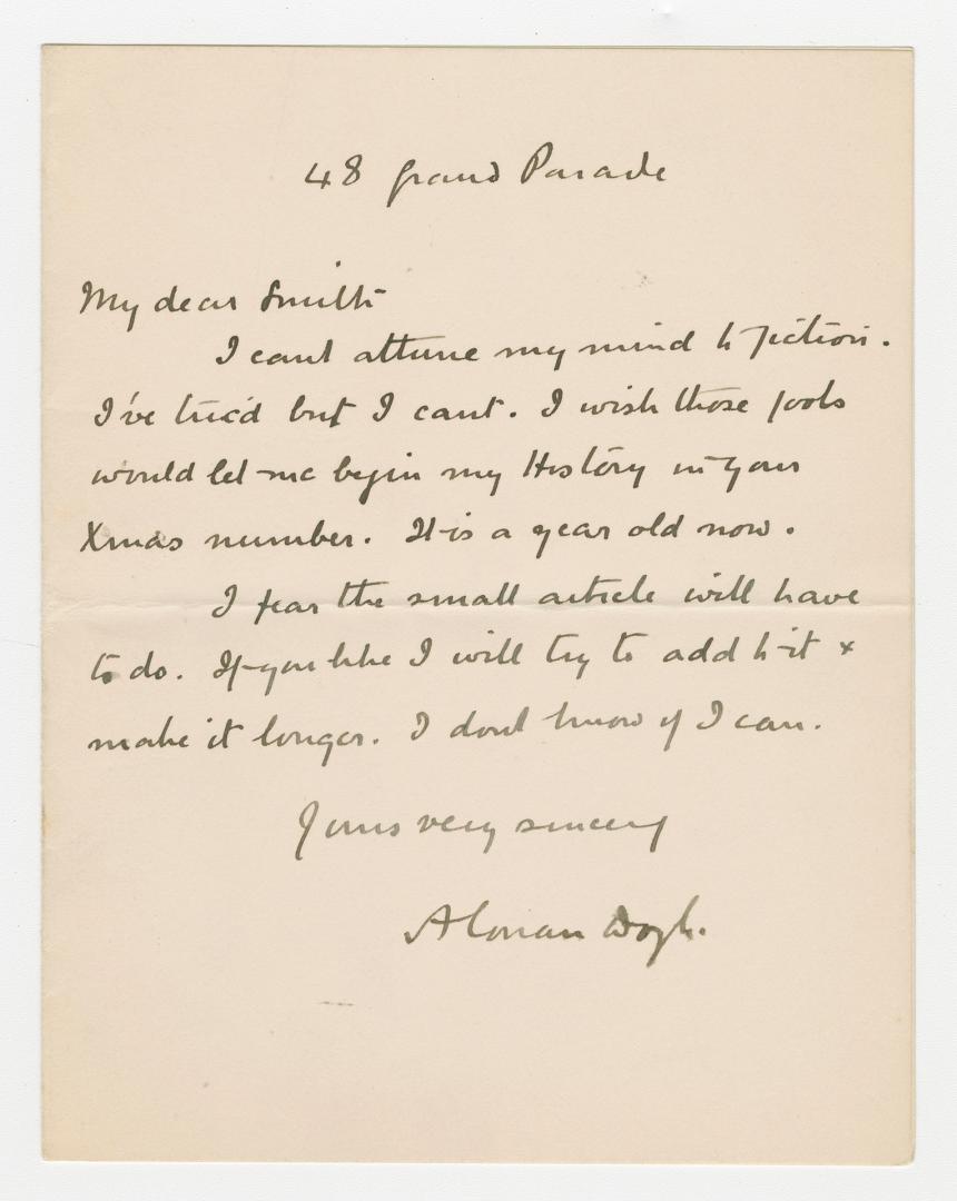 Manuscript letter in Arthur Conan Doyle's handwriting.