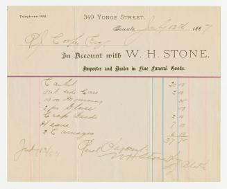 In account with W.H. Stone, importer and dealer in fine funeral goods
