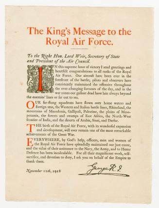 The King's message to the Royal Air Force