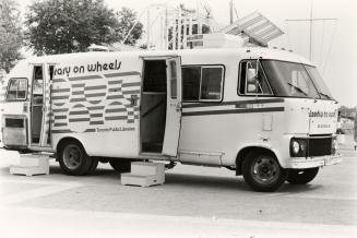 A parked bookmobile. 