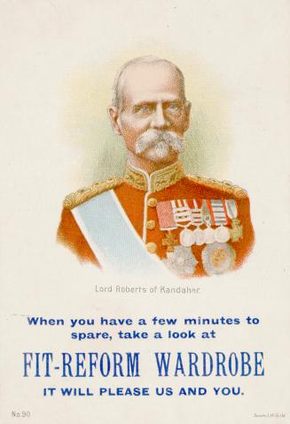 Colour trade card advertisement depicting an illustration of Lord Roberts of Kandahar, with cap ...