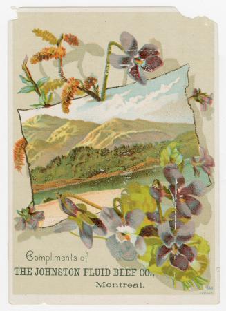 Colour trade card advertisement depicting nature scenes with caption at the bottom left stating ...