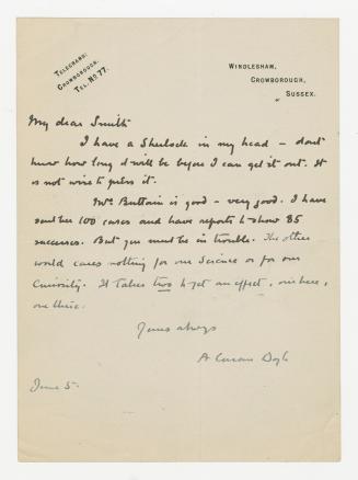 Manuscript letter in Arthur Conan Doyle's handwriting. 