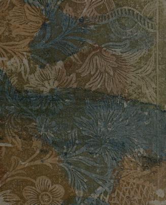 Cover has blue, green, and pink-coloured floral decoration.