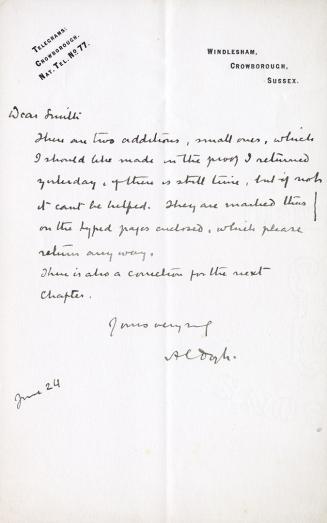 Letter in Arthur Conan Doyle's handwriting.