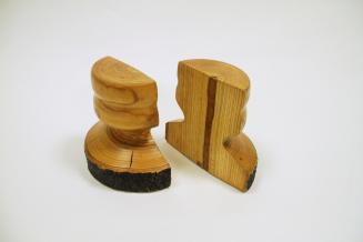 Two wooden bookends.