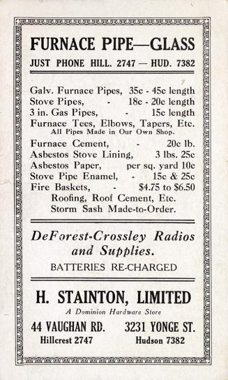H. Stainton, Limited, a dominion hardware store
