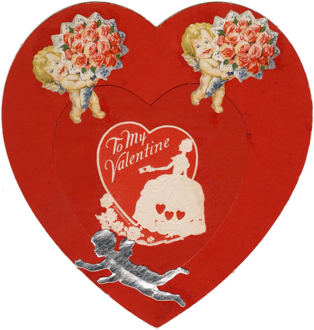 Appears to have been assembled by hand using several valentine's decorations. It consists of a  ...