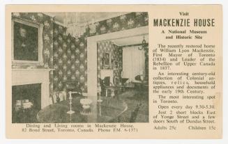 Black and white photograph of the interior of a living room in a historic house. Advertising ca ...