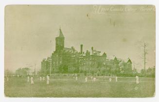 Black/white postcard (appearing green-toned) depicting the main building and lawns at Upper Can ...