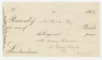 Receipt in unknown individual's writing. Dictated by Arthur Conan Doyle. 