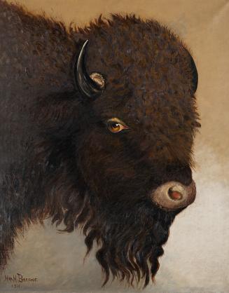 A painting of a buffalo's head and upper body.